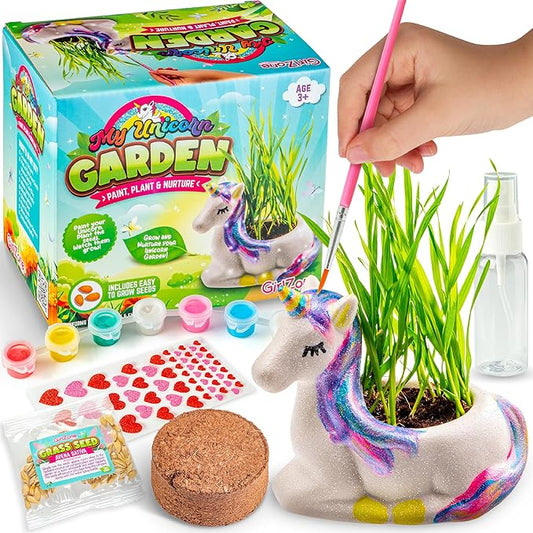 GirlZone Paint, Plant and Nurture My Unicorn Garden, DIY Garden Art Painting Kit and Kids Plant Growing Kit, Gift Idea and Crafts for Kids Ages 4-8