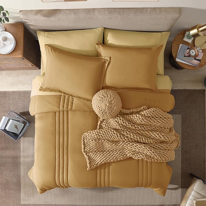 Monbix Full Comforter Set - 7 Pieces Desert Yellow Bed in a Bag Full Size Bedding Sets with Comforters, All Seasons Comforter with Sheets, Pillowcases & Shams