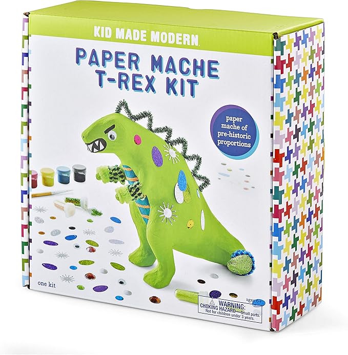 Kid Made Modern T-Rex Dinosaur Paper Mache Kit with Ornaments for Crafts - Kids DIY Engineering Kit for STEAM Projects (Ages 6+)