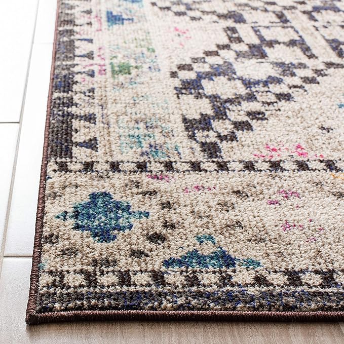 SAFAVIEH Madison Collection Runner Rug - 2'2" x 10', Black & Yellow, Boho Diamond Distressed Design, Non-Shedding & Easy Care, Ideal for High Traffic Areas in Living Room, Bedroom (MAD418Z)
