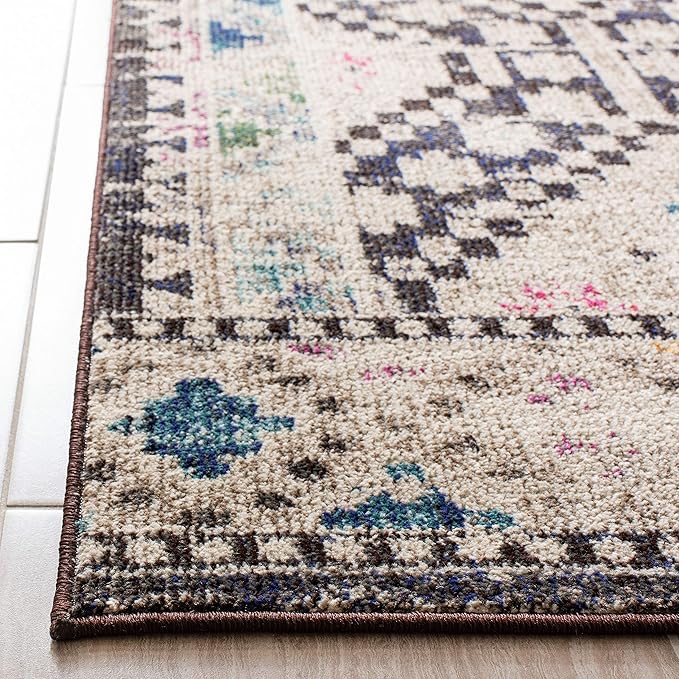 SAFAVIEH Madison Collection Runner Rug - 2'2" x 16', Black & Yellow, Boho Diamond Distressed Design, Non-Shedding & Easy Care, Ideal for High Traffic Areas in Living Room, Bedroom (MAD418Z)