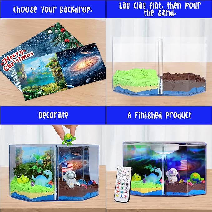 Carolart 3 in 1 Light Up Dinosaur Terrarium Kit,Space, Christmas kit,LED Night Light Up & Remote Boy Birthday Gifts Arts & Crafts Toy for Boys