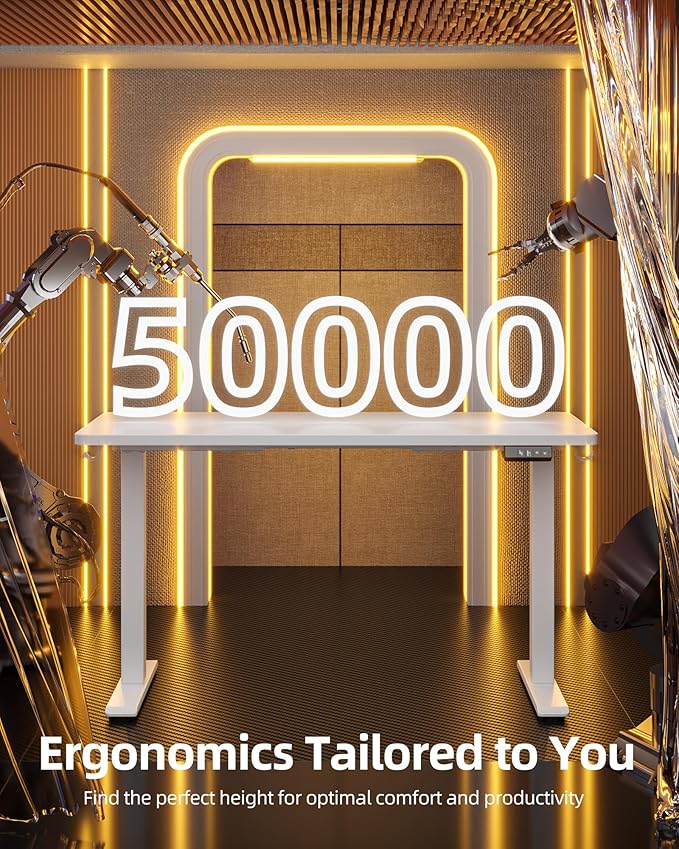 TIQLAB Electric Standing Desk,47 * 24 Inches Adjustable Height Stand up Desk, Sit Stand Home Office Table with Splice Board, White