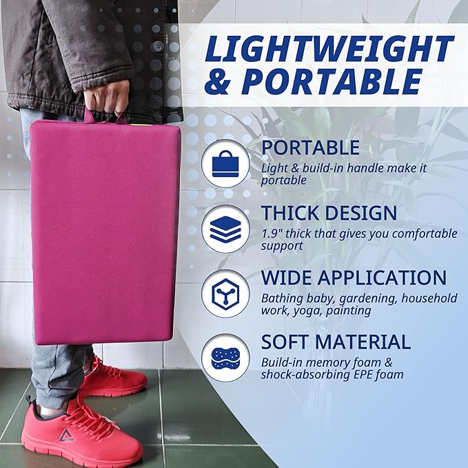 Extra Thick Kneeling Pad, Bath Kneeler Pad, Garden Kneeling Pad for Knee, Water Resistant Soft Memory Foam Cushioning for Workout, Yoga, Bathing, Physical Therapy, Prayer Pillow, Pink