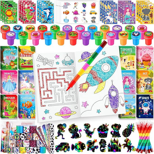 BenLouis 192Pcs Kids Party Favors Mini Coloring Books Crayon Slap Bracelets Stickers Set Bulk for Kids 4-8-12 Classroom Birthday Gifts Goodie Bags Pinata Stuffers School Rewards Crafts Supplies