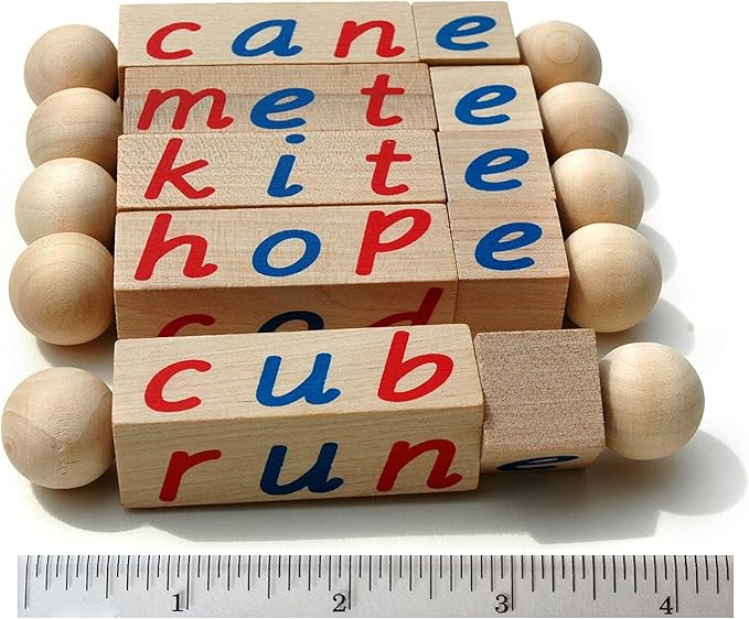 Silent E Reading Blocks - Teach Magic E to Preschoolers - Sight Word Educational Early Reader Wooden Twist Toy