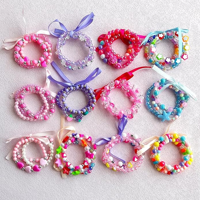 Elesa Miracle 36pc Little Girl Teens Kids Beaded Bracelet Value Set Kids Girl Party Favor Pretend Play Bracelet