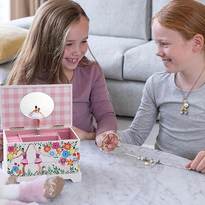 ABI + OLIE Ballerina Kids Jewelry Box for Girls - Little Girls Jewelry Box - Musical Jewelry Box for Girls 4-6 and 6-12- Music Boxes for Girls - Perfect Dance Recital & Birthday Gifts