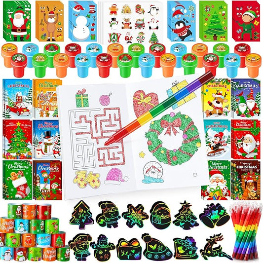 BenLouis Christmas Party Favors for Kids Christmas Classroom Gifts Prize Stockings Filler Coloring Books Bulk for Students Crafts Xmas Holiday School Goodie Bag Stuffer（24Set Christmas）