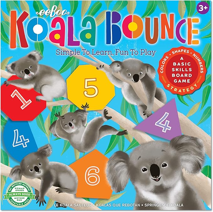 eeBoo: Koala Bounce Board Game, Develops Shape and Number Recognition for Children, a Basic Skills Board Game, Great for Ages 3 and up