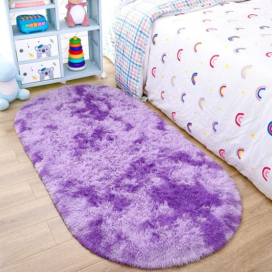 Noahas Oval Fluffy Purple Rug 2.6X5.3 Small Kids Rugs for Bedroom Girls And Boys Aesthetic,Bedside Bedroom Rug,Ultra Soft Runner Carpet Modern Shaggy Nursery Area Rugs Home Decor''