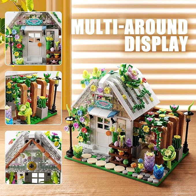 TYCOLE Flower House Building Set with Lights,Garden House Building Toy Kits Compatible with Legos,Creative Greenhouse Building Playset,Christmas Birthday Gift for Adults or Girls 8-12 Years(719PCS)
