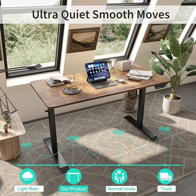 Monomi Electric Height Adjustable Standing Desk, 48x24 Inches, Ergonomic Home Office Sit/Stand Up Desk with Two-Piece Desktop (Black Steel Frame/Rustic Brown Top)