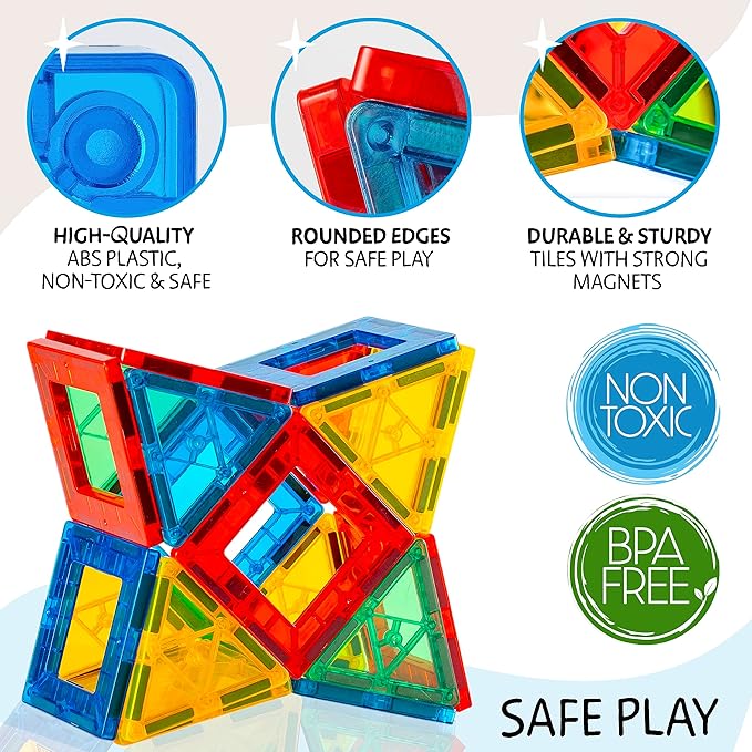 Magnetic Tiles 56 PCS, Magnetic Tiles for Kids & Toddlers Ages 3-8, Magnetic Toy for 3 4 5 6 7 8 Year Old Boys Girls Kids & Toddlers Magnetic Blocks Building Set STEM Toy, Great Gift for Kids aged 3-8
