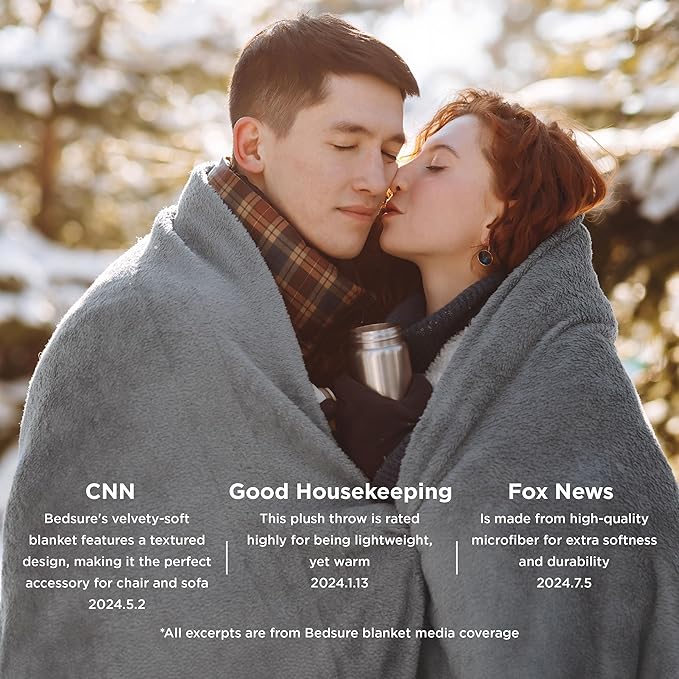 Bedsure GentleSoft Fleece Throw XL Blanket for Couch - 300GSM Soft Lightweight Plush Cozy Blankets for Travel, Grey, 50x70 inches