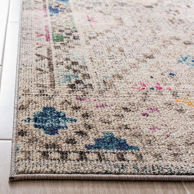 SAFAVIEH Madison Collection Runner Rug - 2'2" x 16', Grey & Yellow, Boho Diamond Distressed Design, Non-Shedding & Easy Care, Ideal for High Traffic Areas in Living Room, Bedroom (MAD418F)