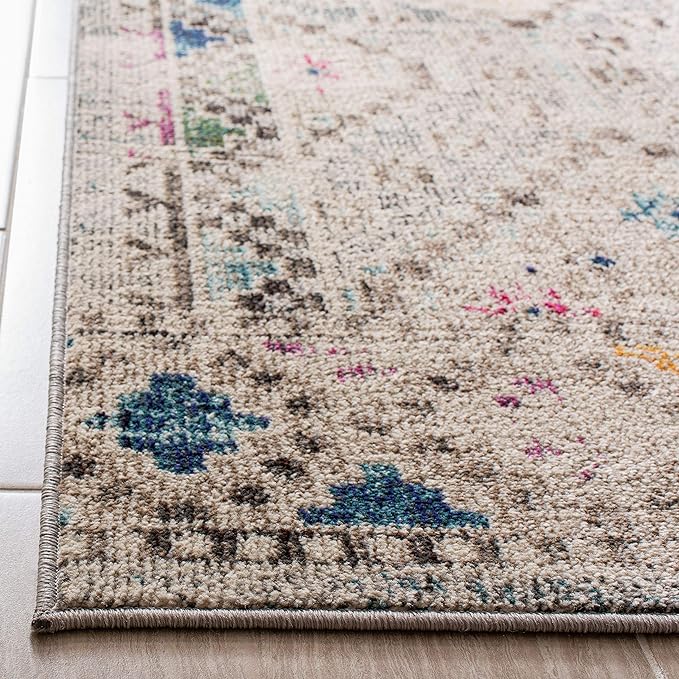 SAFAVIEH Madison Collection Runner Rug - 2'2" x 20', Grey & Yellow, Boho Diamond Distressed Design, Non-Shedding & Easy Care, Ideal for High Traffic Areas in Living Room, Bedroom (MAD418F)