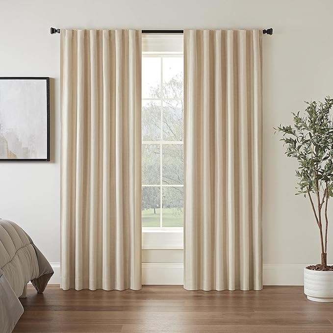 Eclipse Fresno Modern Blackout Thermal Rod Pocket Window Curtain for Bedroom (1 Panel), 52 in x 63 in, Wheat