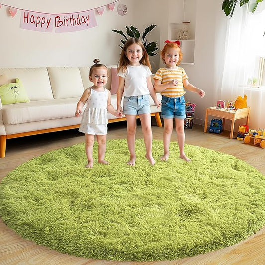 Xexsin Round Fluffy for Bedroom Rugs, 6Ft Green Shag Circle Rug Non-Slip for Kids Girls Boys Bedroom Dorm Nursery Playroom, Soft Cute Area Rugs for Living Room Decor