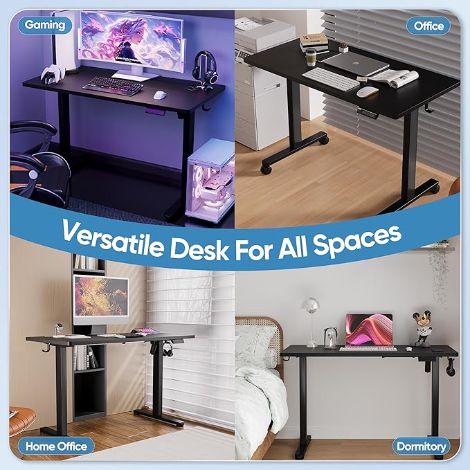 Monomi Electric Height Adjustable Standing Desk, 48x24 Inches, Ergonomic Home Office Sit/Stand Up Desk (Black Steel Frame/Black Top)