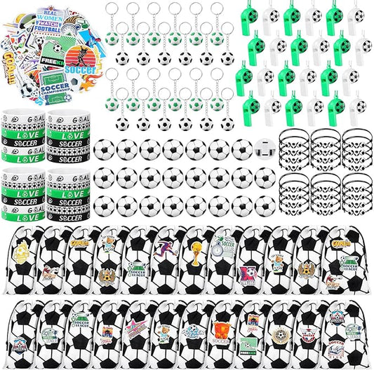 Aoriher 194 Pcs Soccer Party Favors Set Sport Silicone Bracelet Sport Car Keychain Whistle for Girls Boys Birthday Gifts Sport Themed Party Supplies