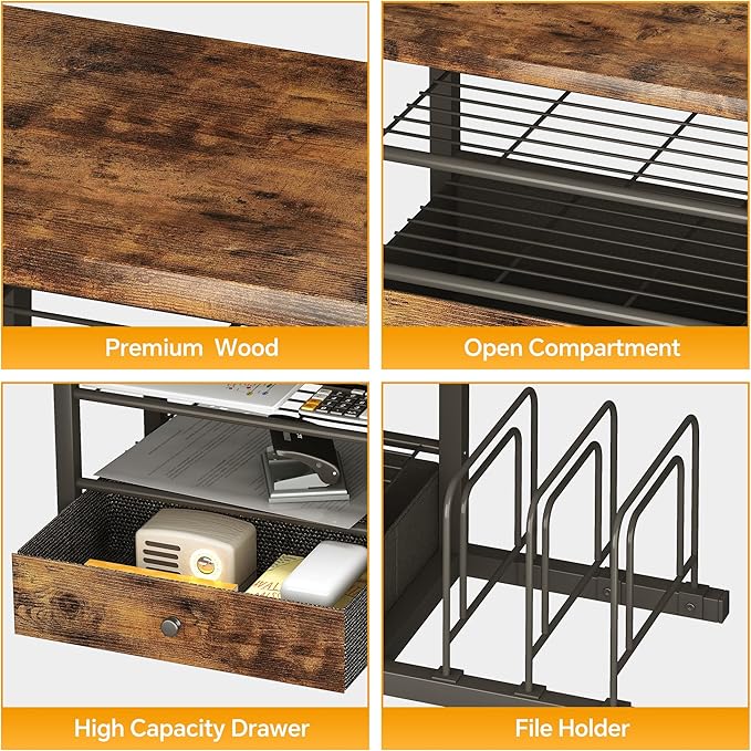 Wood Desk Organizer with Drawers, Desk File Organizer with 3 Vertical File Holders, File Shelf,Storage for Mail, Supplies,Classroom Organization