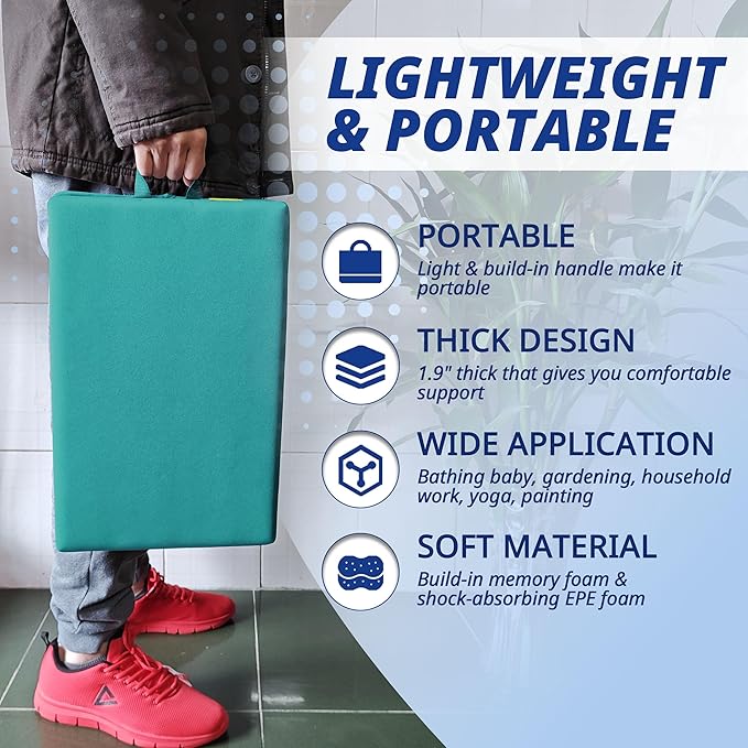 Bath Kneeler Pad, Extra Thick Kneeling Pad, Garden Kneeling Pad for Knee, Water Resistant Soft Memory Foam Cushioning for Workout, Yoga, Bathing, Physical Therapy, Prayer Pillow, Cyan