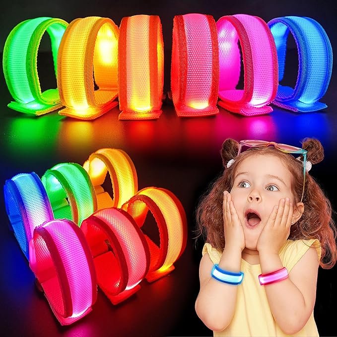 GIFTINBOX 12/6 PCS LED Light Up Bracelets for Kids Adults, LED Glow Flashing Arm Wrist Bands, Glow in The Dark Party Supplies for Night Events Valentine's Day Gifts Party Favors Concerts Rave Sports