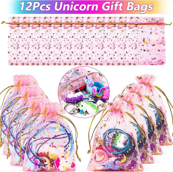 72Pcs Unicorn Party Favors Birthday Supplies for Girls Unicorn Silicone Bracelets Necklaces Rings Keychains Tattoos Rainbow Unicorn Gifts Toys Unicorn Party Supplies Gift Goodie Bag Fillers