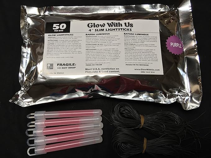 Glow Sticks Bulk Wholesale, 500 4” Purple Glow Stick Light Sticks. Bright Color, Kids Love Them! Glow 8-12 Hrs, 2-Year Shelf Life, Sturdy Packaging, GlowWithUs Brand…