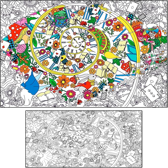 ALEX Art Giant Coloring Poster Alice in Wonderland - Extra Large Coloring Sheet - Super Huge Coloring Posters for Kids and Adults - Table Floor Big Coloring Page - Wall Size Jumbo Coloring Sheets