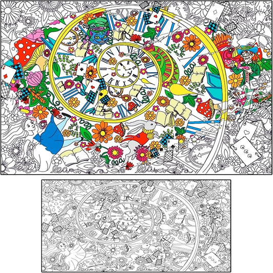 ALEX Art Giant Coloring Poster Alice in Wonderland - Extra Large Coloring Sheet - Super Huge Coloring Posters for Kids and Adults - Table Floor Big Coloring Page - Wall Size Jumbo Coloring Sheets