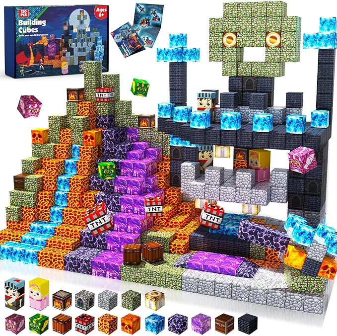 Magnetic Blocks - 150 PCS Build Magnetic Dark Castle Sword Domain World - Magnetic Construction Cube Toys - STEM Montessori Sensory Toys for Toddlers 6 7 8 9 10 Year Old Boys & Girls