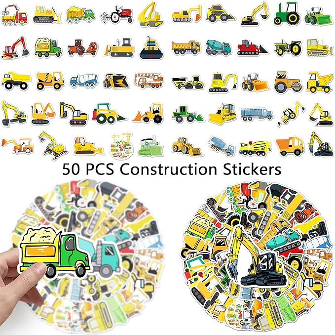 86 Pcs Construction Party Favors 36PCS Construction vehicles Slap Bracelets Wristband 50PCS Construction Vinyl Stickers for Kids Boys Construction Theme Birthday Party Goodie Bag Fillers