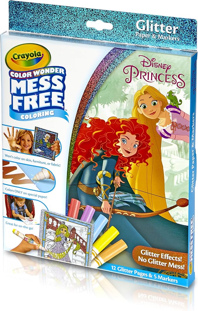 Crayola 75-2445 Color Wonder Disney Princess Glitter Coloring Pages & Markers Set Art Gift for Kids & Toddlers 3 & Up