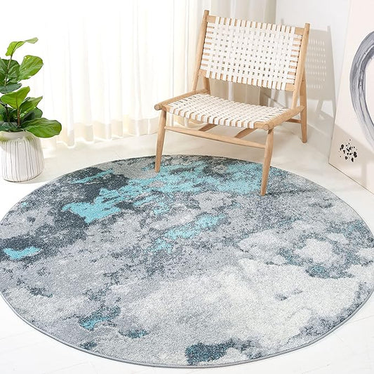 SAFAVIEH Adirondack Collection 4' Round Turquoise / Grey ADR134K Modern Abstract Non-Shedding Dining Room Entryway Foyer Living Room Bedroom Area Rug