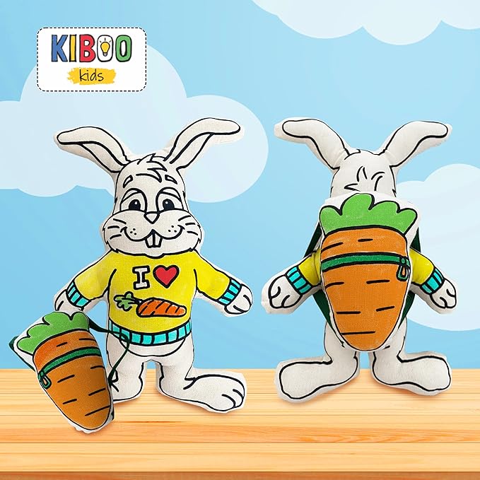 Color Your Doll - Bunny with Mini Carrot Backpack - Washable Markers Included - Reusable, Educational Art & Crafts Toy for Kids - Play, Wash, Repeat - Creative Gift for Easter Basket