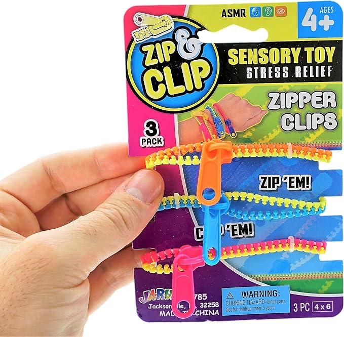 JA-RU Triple Fidget Zipper Bracelet Set (3 Bracelets in 1 Pack) 7.5" Neon Colors Fidget Toy for Kids Friendship Bracelet, Fidget Bracelet Hand Sensory Toys Party Favors Girls Toys. 4785-1