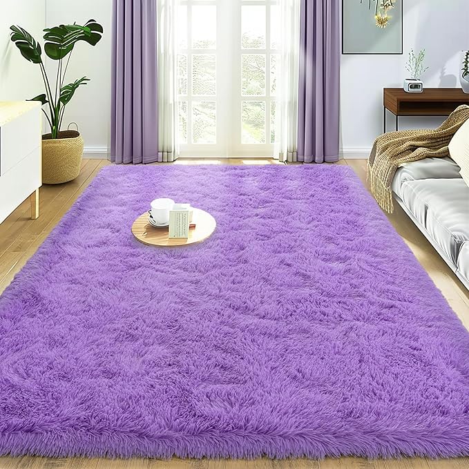 Xexsin Ultra Fluffy Area Rugs for Living Room Bedroom, 6x9 Fuzzy Large Living Room Rugs, Thick Shag Rug for Dorm, Soft Non Slip Kids Girls Boys Rug for Home Decor Aesthetic, Purple