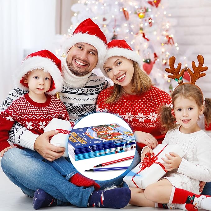 HOWAF 24pcs Gingerbread Christmas Coloring Books Bulk, Christmas Coloring Page with Paint Pens Gingerbread House for Xmas Holiday Favors Activities Bags Fillers Gingerbread Man Drawing Book