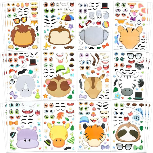 JOYIN 36PCS 9"x6" Make a face Stickers for Kids, Make Your Own Safari Animal Stickers, Jungle Party Favors Kids Crafts, Goodie Bags Stuffers, Classroom Rewards