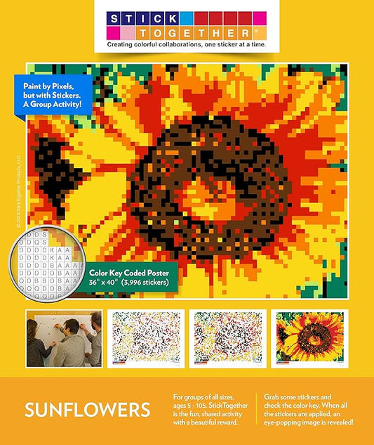 Huge Mosaic Puzzle Poster Kits | Group Project | No Mess Paint by Sticker | Stay at Home Activity | Classroom | One Sticker at a Time! | Large Sunflower | Learning Fun | 40” X 36” Giant Poster