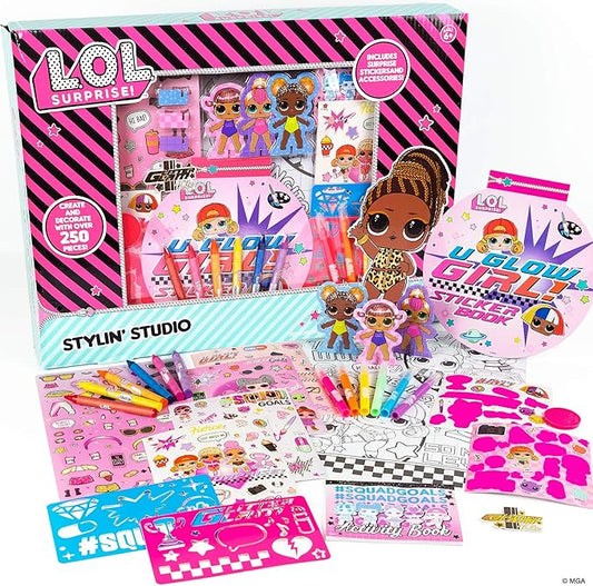 L.O.L. Surprise! Stylin' Studio by Horizon Group USA,Decorate LOL Surprise Paper Dolls With 250+ Accessories - DIY Activity Book, Scratch Art,Sticker Sheet,Coloring Pages,Markers,Crayons & More, Pink
