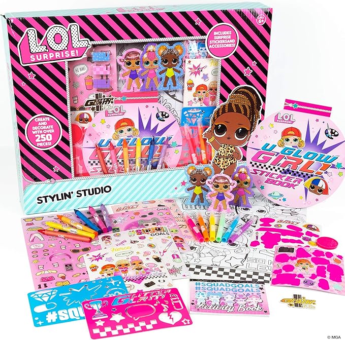 L.O.L. Surprise! Stylin' Studio by Horizon Group USA,Decorate LOL Surprise Paper Dolls With 250+ Accessories - DIY Activity Book, Scratch Art,Sticker Sheet,Coloring Pages,Markers,Crayons & More, Pink