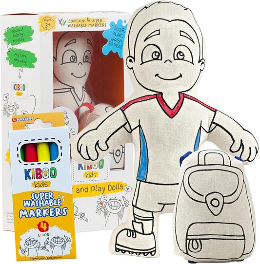 Color Your Doll - Coloring Toy for Kids - Educational Art and Crafts for Girls and Boys -Color, Play, Wash, Repeat (Soccer Boy, Markers Included)