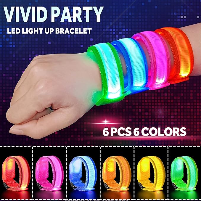 GIFTINBOX 12/6 PCS LED Light Up Bracelets for Kids Adults, LED Glow Flashing Arm Wrist Bands, Glow in The Dark Party Supplies for Night Events Valentine's Day Gifts Party Favors Concerts Rave Sports