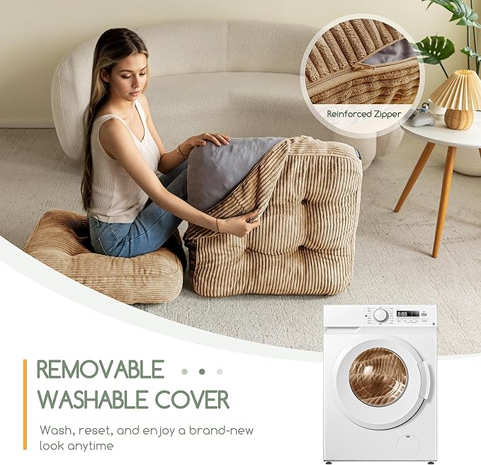 Washable Floor Pillow Cushion for Adults, Meditation Cushion Pillow, Large Square Floor Sitting, Removable Tufted Corduroy Cover, for Tatami Living Room or Yoga, 22x22 Inch, 2Pack, Machine Washable
