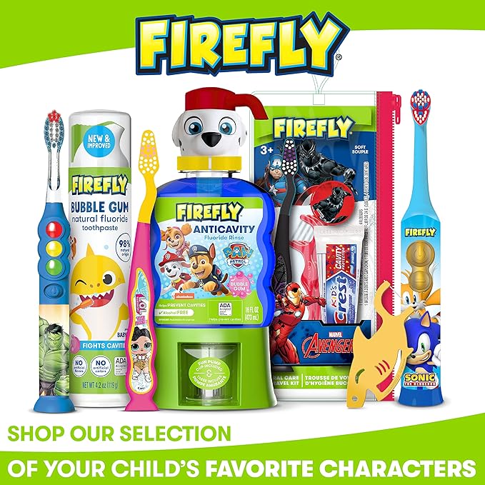 FIREFLY Ready Go Light Up Timer Toothbrush, L.O.L. Surprise!, Premium Soft Bristles, 1 Minute Timer, Less Mess Suction Cup, Battery Included, Easy Storage, Dentist Recommended, Ages 3+, 2 Pack
