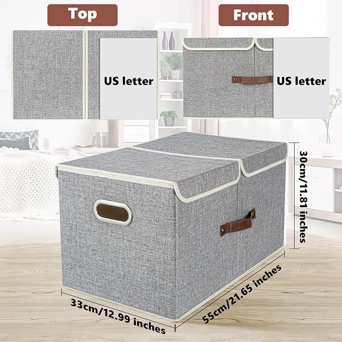 TYEERS Extra Large Collapsible Storage Bins with Lids and Compartments, Washable, Fabric Storage Boxes, 21.7x13x11.8 inches, 1 Pack, Gray