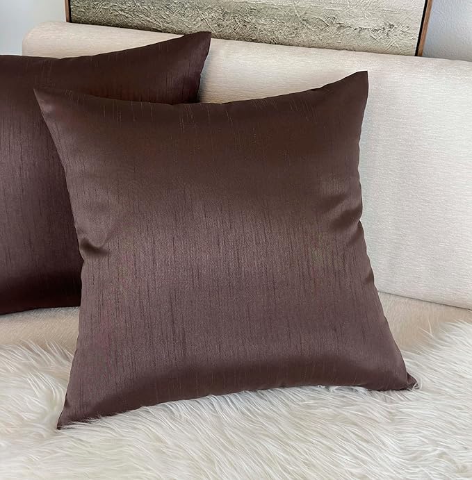 Aiking Home 24x24 Inches Faux Silk Square European Shams, Zipper Closure, Brown (Set of 2)